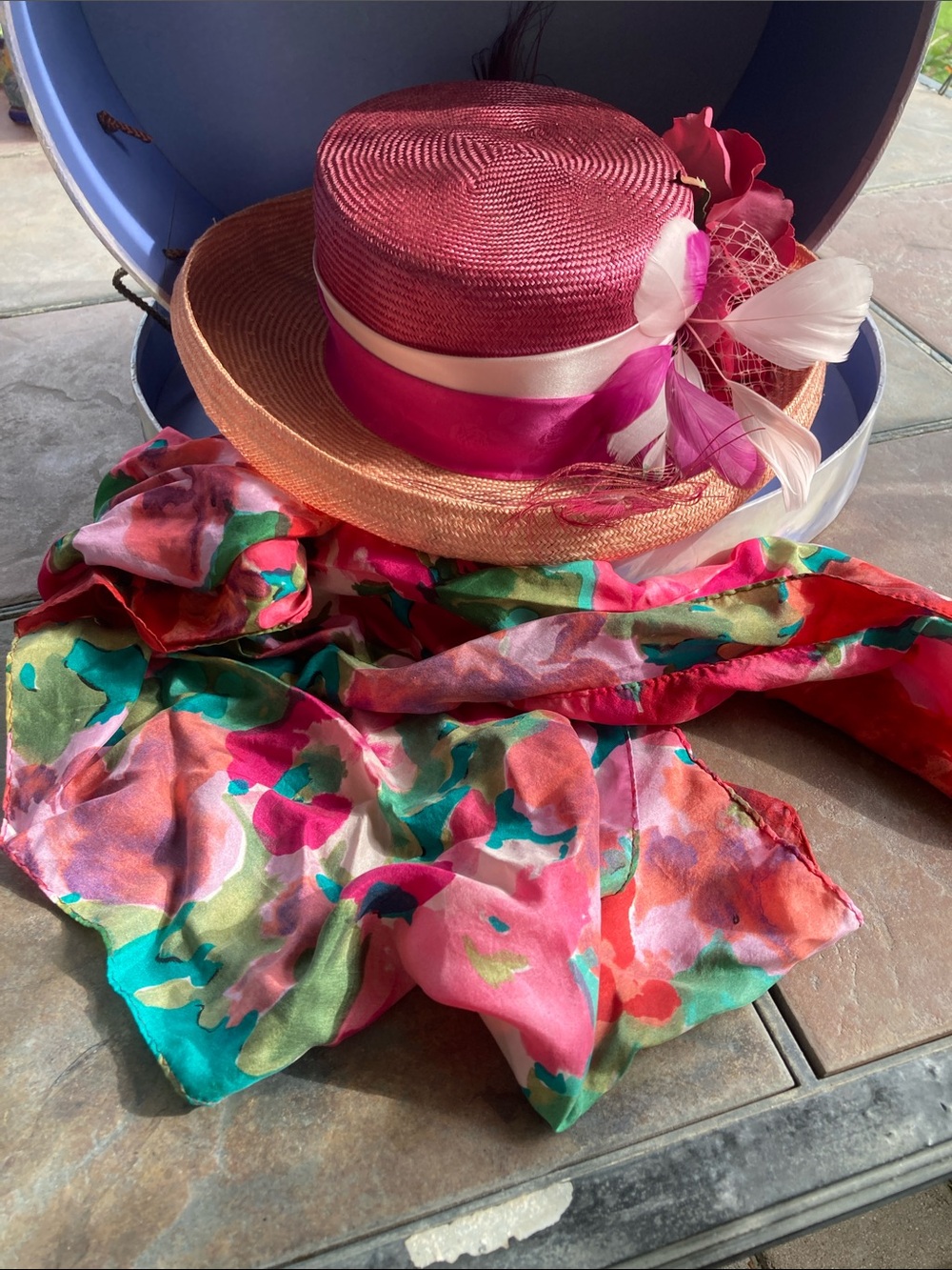 Sherri Lower Straw Hat with Ribbon & Feather Accent